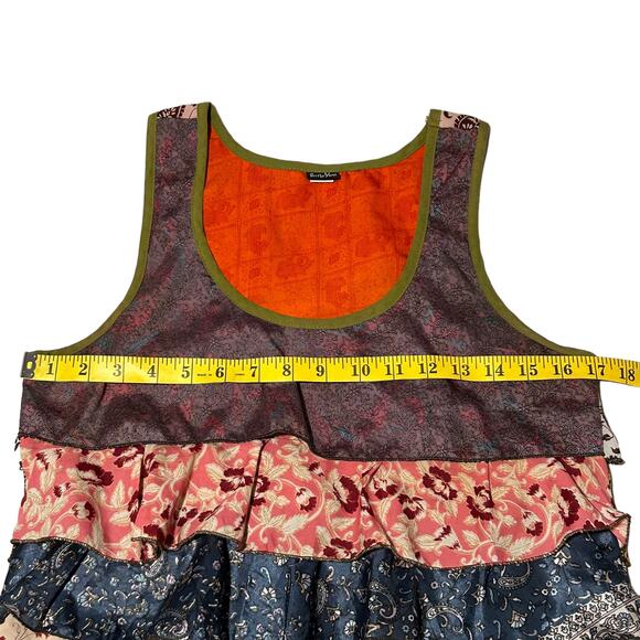 SILLY YETI Top S Tank Ruffles Tiered Mixed Print Boho Silk Festival CottageCore - Picture 3 of 6